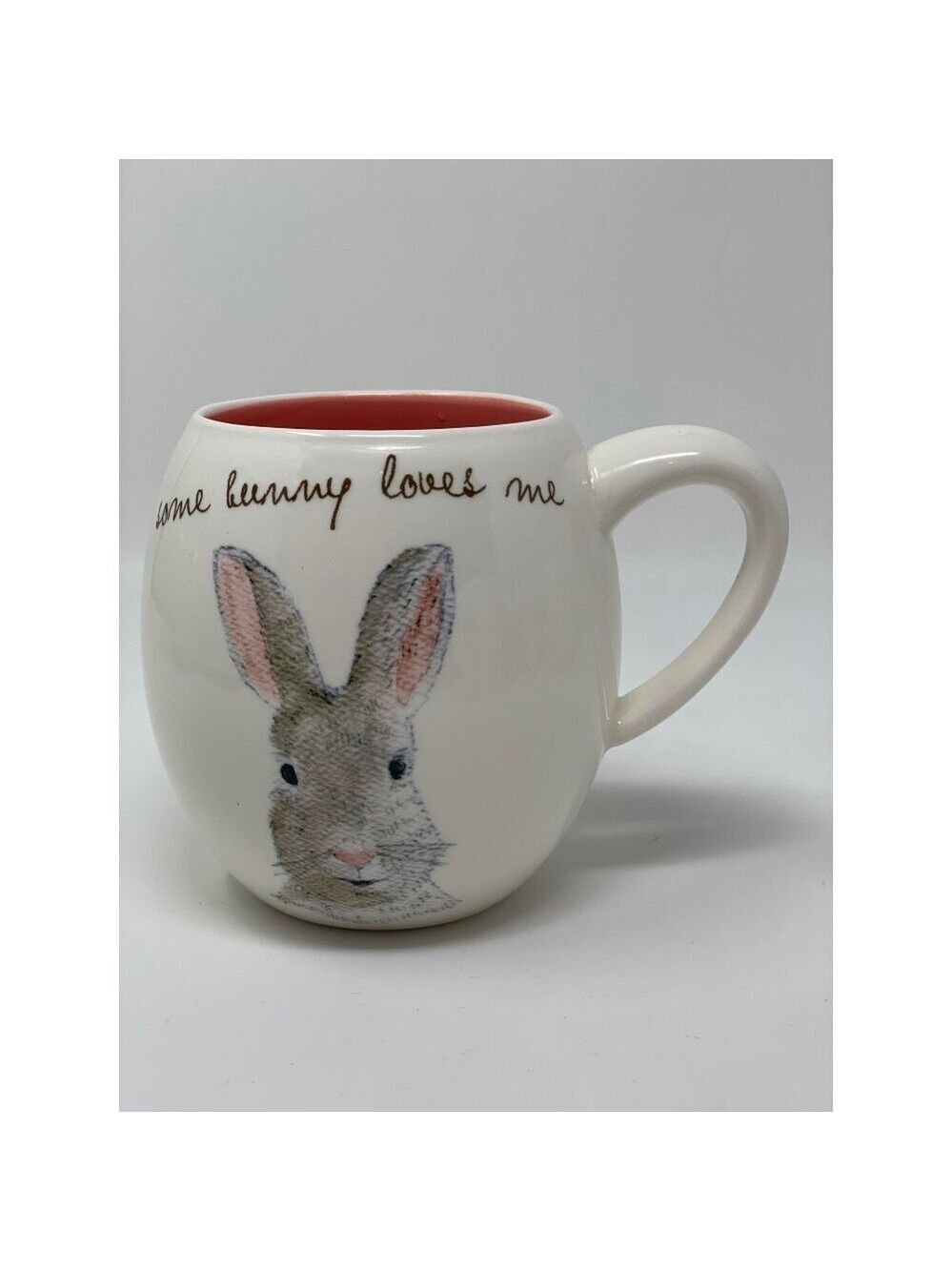Rae Dunn Artisan Collection Bunny Mug Cup Some Bunny Loves Me White Pink Ceramic